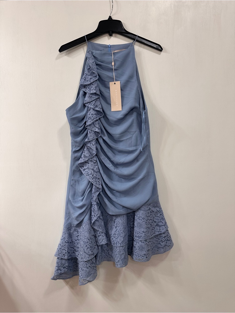 NWT Keepsake The Label All Night Mini Dress Assymetric Dusty Blue Dress Sz XL